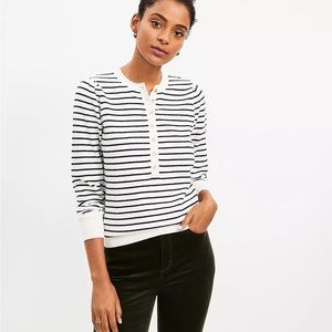 Loft Striped Puff Sleeve Henley Sweater Size Small